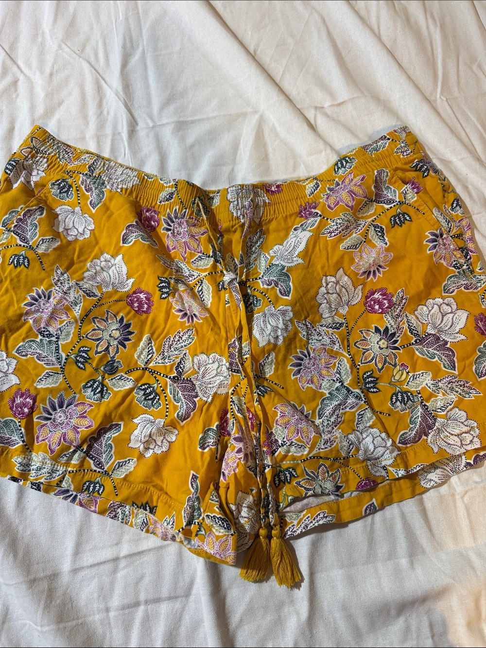 St. John's Bay Mustard Yellow Floral Drawstring Shorts